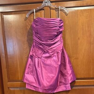 Jessica McClintock Strapless Ruched Satin Cocktail Dress in Fuchsia size 12.
